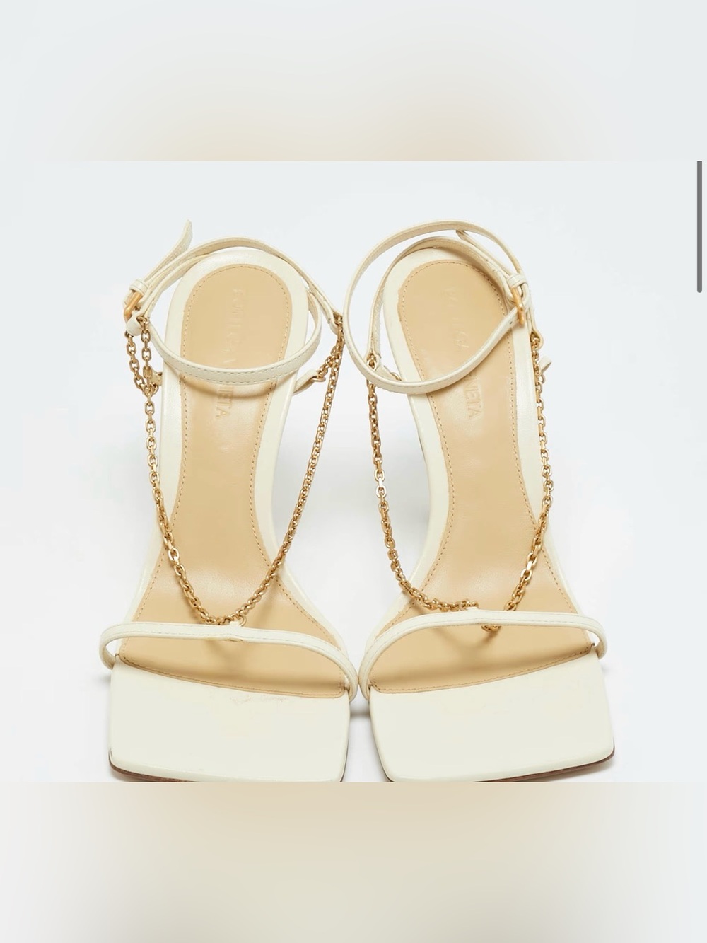 Bottega Veneta Cream Leather Chain-Strap Sandals include dust bag